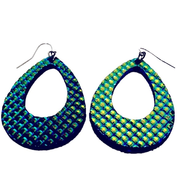 Holographic Dangle Hoop Color Flip Earrings - Picture 4 of 5